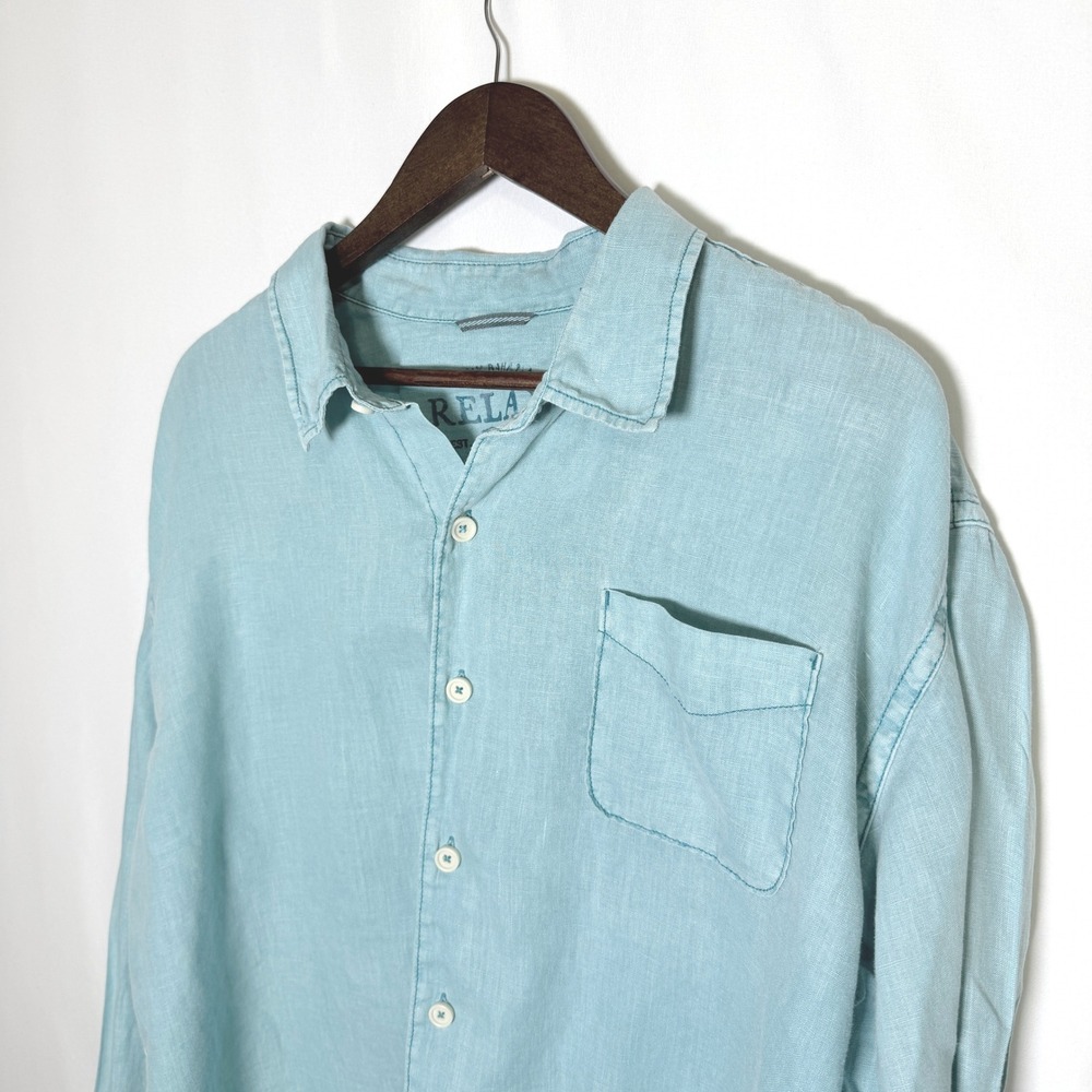 Tommy Bahama Relax Mens XXL Light Aqua Blue 100% Linen Long Sleeve Button Shirt